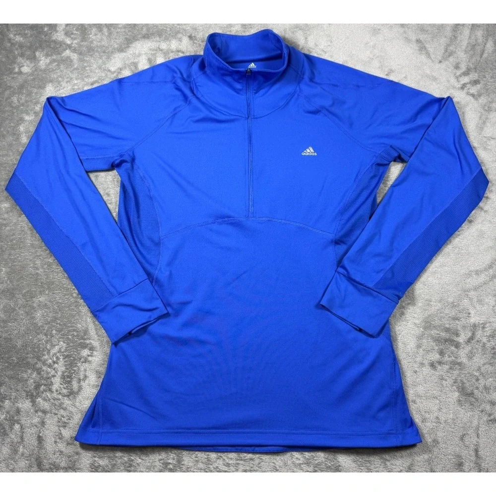 Adidas Climalite Quarter Zip Pullover Blue Womens XL Running Thumbholes AH6816